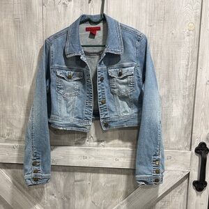 Red Fox Jeans women’s 2X Distressed Cropped Light Blue Denim Jacket K1